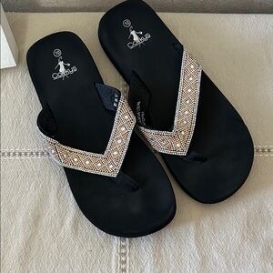 Corkys Black and Tan Women's Beaded Sandals